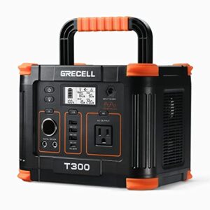portable power station 300w, grecell 288wh solar generator with 60w usb-c pd output, 110v pure sine wave ac outlet backup lithium battery for outdoors camping travel hunting home blackout (600w surge)