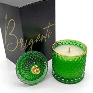 briganti soy candle in green glass jar, decorative candles for home & office - vanilla, buttercream, cake, bourbon strong scent throw with essential oil blend (vanilla cupcake, 7oz emerald green)