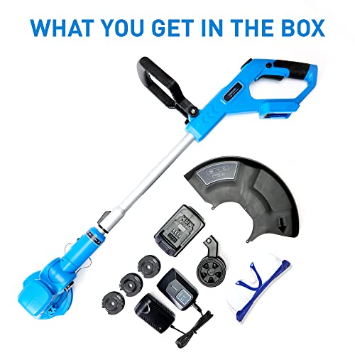 WISETOOL Weed Wacker Battery Powered, Cordless String Trimmer & Edger, 12 Inch Weed Eater with 3 Spools, Edger Lawn Tool with 90 Degree Adjustable Head, 20V 2.0Ah Battery and Fast Charger Included