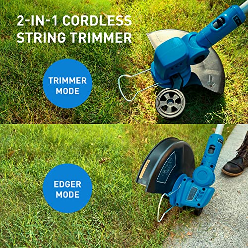 WISETOOL Weed Wacker Battery Powered, Cordless String Trimmer & Edger, 12 Inch Weed Eater with 3 Spools, Edger Lawn Tool with 90 Degree Adjustable Head, 20V 2.0Ah Battery and Fast Charger Included