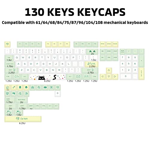 Hyekit PBT Keycaps 130 Keys Cat Keycaps Dye-Sublimation Cute Keycaps XDA Profile Custom Keycaps for Cherry Gateron MX Switches Mechanical Keyboards