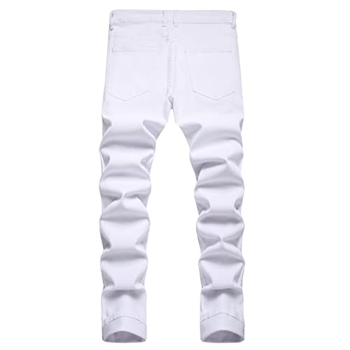 QIMYUM Mens Ripped Jeans, Distressed Destroyed Slim Fit Straight Leg Denim Pants (40, white7021)