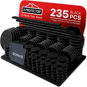 felt furniture pads 235 pcs x-protector! huge quantity of black furniture pads for hardwood floors with many big sizes – your ideal wood floor protectors for furniture. protect any type of hard floor!
