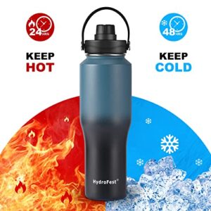 HydroFest 32 oz Insulated Water Bottle with Straw Lid,Vacuum Stainless Steel Kids Water Bottle for School, Double Wall Wide Mouth Leak Proof Travel Reusable Water Bottles BPA Free, Blue Black Gradient