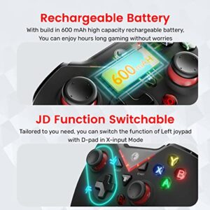 IFYOO VONE 2.4G Wireless Game Controller, Dual-Vibration Gaming Gamepad Joystick for PC Windows 11 10 8 7 Steam, PS3, Android Phone Tablet TV, Laptop Notebook Computer - Red, 2x White Joystick Caps