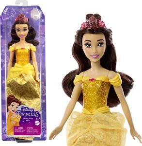 disney princess belle fashion doll, sparkling look with brown hair, brown eyes & tiara accessory