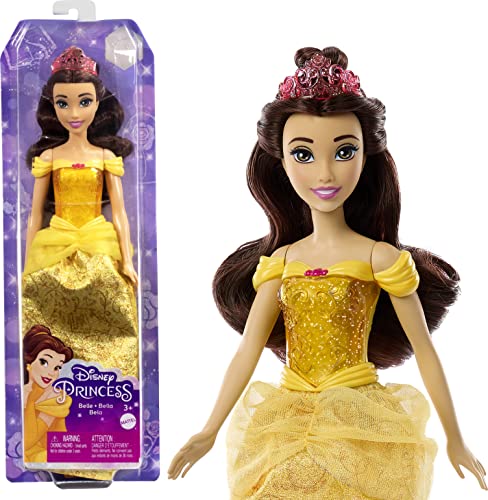 Disney Princess Belle Fashion Doll, Sparkling Look with Brown Hair, Brown Eyes & Tiara Accessory