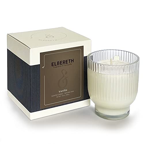 ELBERETH Vanilla Candles, Natural Soy Candles for Home Scented, Candles Gifts for Women, Glass Jar Candles, 10 oz, 60 Hours Long Burning