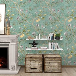 SUNBABY Peel and Stick Wallpaper 17.7 '' x118.1'' Vintage Floral:Green Flower and Bird Contact Paper Removable Self-Adhesive Wallpaper for Cabinets Home Decoration