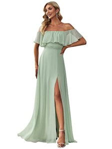 ever-pretty womens ruffle sleeves plus size sparkle tulle summer wedding guest dress mint green us16