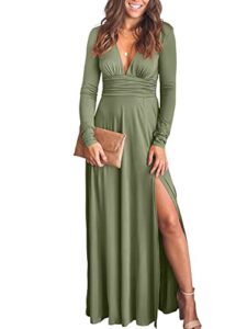 anrabess women's long sleeve sexy deep v neck high waist slit cocktail party evening maxi dress semi formal wedding guest prom dresses 2023 elegant graduation dress 586-junlv-l