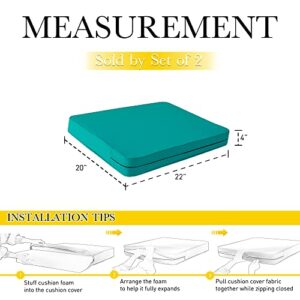 NICETOWN 2 Pack Waterproof Teal Patio Cushion Covers with Zipper 22 x 20 x 4 inch, Outdoor Seat Slipcovers Lightfast Fade-Less Seat Chair Cushion Covers for Outdoor Indoor with 4 Buckle Straps