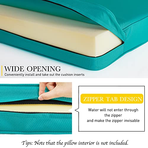 NICETOWN 2 Pack Waterproof Teal Patio Cushion Covers with Zipper 22 x 20 x 4 inch, Outdoor Seat Slipcovers Lightfast Fade-Less Seat Chair Cushion Covers for Outdoor Indoor with 4 Buckle Straps