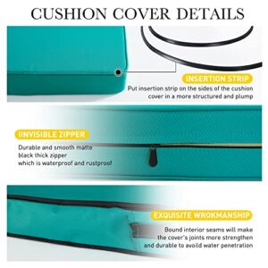 NICETOWN 2 Pack Waterproof Teal Patio Cushion Covers with Zipper 22 x 20 x 4 inch, Outdoor Seat Slipcovers Lightfast Fade-Less Seat Chair Cushion Covers for Outdoor Indoor with 4 Buckle Straps