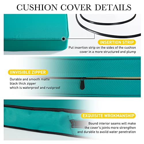 NICETOWN 2 Pack Waterproof Teal Patio Cushion Covers with Zipper 22 x 20 x 4 inch, Outdoor Seat Slipcovers Lightfast Fade-Less Seat Chair Cushion Covers for Outdoor Indoor with 4 Buckle Straps