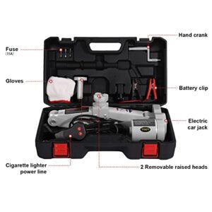 TYAYT Electric Car Jack Kit 3 Ton 12 Volt Automotive Jack, Electric Scissor Jack for Car Sedan and SUV, Portable Car Jack for Tire Change and Road Emergencies, Lifting Range 5.5 to 16.54 Inch (Gray)