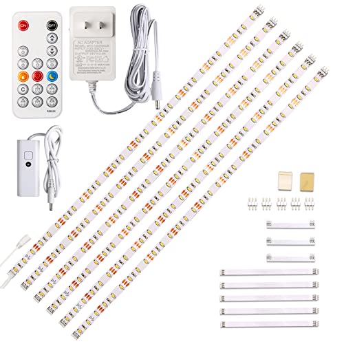 WOBANE Under Cabinet Lighting Kit, 6PCS 20inch LED Strip Bars with 24W Adapter,RF Remote,Super Bright Daylight for Kitchen Cabinet,Under Desk,Counter Lighting,4000K Natural White,1500 Lumen,Dimmable