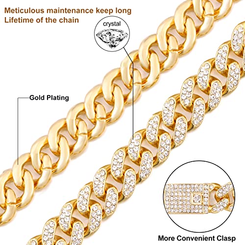 PTJDSMF Gold Initial Cuban Link Chain for Women Miami Iced Out Chain for women Bling Diamond Chain Necklace Hip Hop Jewelry (A)