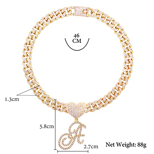 PTJDSMF Gold Initial Cuban Link Chain for Women Miami Iced Out Chain for women Bling Diamond Chain Necklace Hip Hop Jewelry (A)