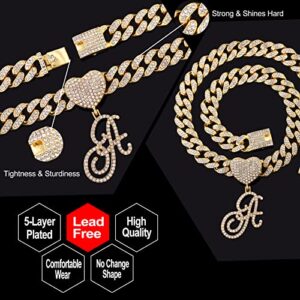 PTJDSMF Gold Initial Cuban Link Chain for Women Miami Iced Out Chain for women Bling Diamond Chain Necklace Hip Hop Jewelry (A)