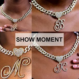PTJDSMF Gold Initial Cuban Link Chain for Women Miami Iced Out Chain for women Bling Diamond Chain Necklace Hip Hop Jewelry (A)
