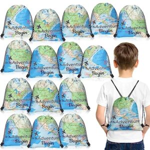 lothee 30 pack drawstring bags party favors for kids party favor bags polyester party gift bags goody bag drawstring backpack for girls boys birthday supplies goodie candy (world map style)