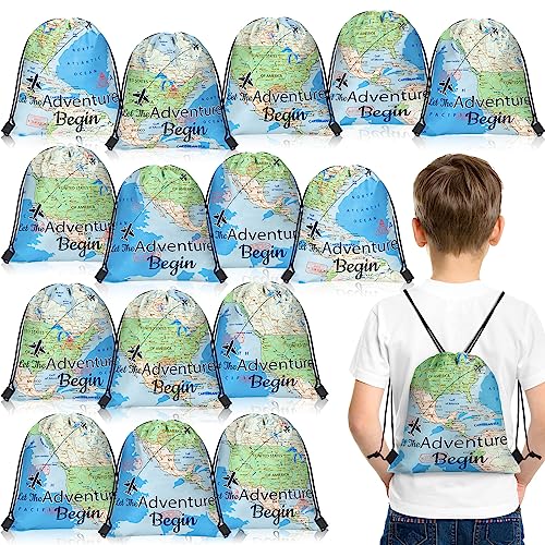 Lothee 30 Pack Drawstring Bags Party Favors for Kids Party Favor Bags Polyester Party Gift Bags Goody Bag Drawstring Backpack for Girls Boys Birthday Supplies Goodie Candy (World Map Style)