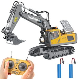 prepop remote control excavator toy for 6-12 yr boys, best birthday gifts for kids 4-7 8 9 10 11 year old, rc construction toys with metal shovel, lights, sounds 2.4ghz