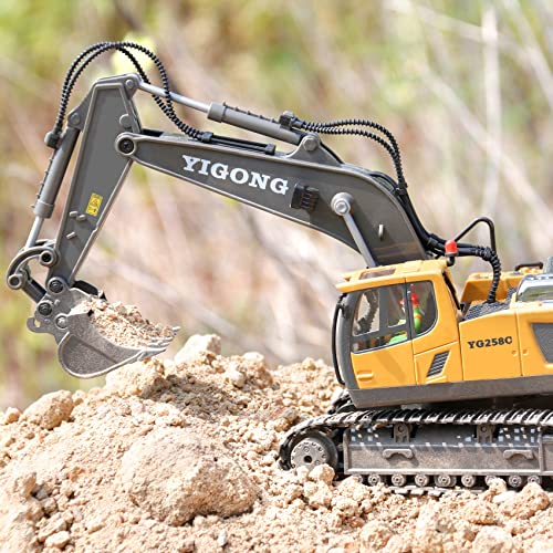 PREPOP Remote Control Excavator Toy for 6-12 yr Boys, Best Birthday Gifts for Kids 4-7 8 9 10 11 Year Old, RC Construction Toys with Metal Shovel, Lights, Sounds 2.4Ghz