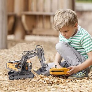 PREPOP Remote Control Excavator Toy for 6-12 yr Boys, Best Birthday Gifts for Kids 4-7 8 9 10 11 Year Old, RC Construction Toys with Metal Shovel, Lights, Sounds 2.4Ghz