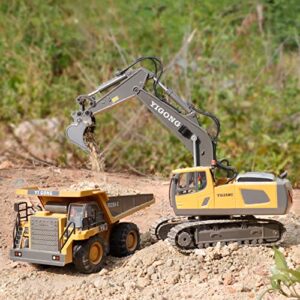 PREPOP Remote Control Excavator Toy for 6-12 yr Boys, Best Birthday Gifts for Kids 4-7 8 9 10 11 Year Old, RC Construction Toys with Metal Shovel, Lights, Sounds 2.4Ghz