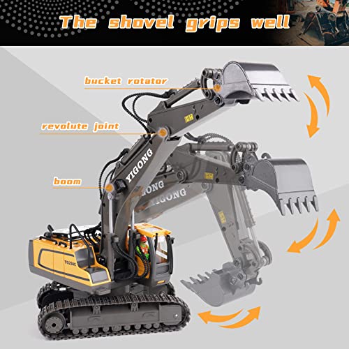 PREPOP Remote Control Excavator Toy for 6-12 yr Boys, Best Birthday Gifts for Kids 4-7 8 9 10 11 Year Old, RC Construction Toys with Metal Shovel, Lights, Sounds 2.4Ghz