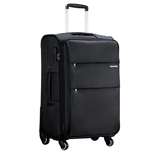 Hanke 24" Softside Expandable Checked In Suitcase with Spinner Wheels, Lightweight upright Luggage with TSA Lock,Rolling Travel Luggage for Woman Man,24-Inch(Black)