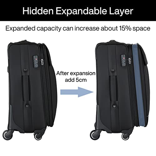 Hanke 24" Softside Expandable Checked In Suitcase with Spinner Wheels, Lightweight upright Luggage with TSA Lock,Rolling Travel Luggage for Woman Man,24-Inch(Black)