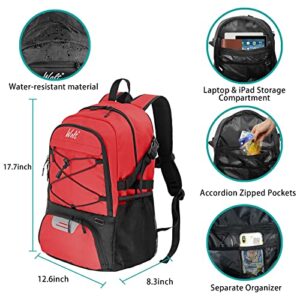 WOLT | Basketball Backpack Large Sports Bag with Separate Ball holder & Shoes compartment, Best for Basketball, Soccer, Volleyball, Swim, Gym, Travel (Red)