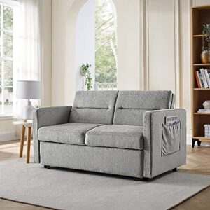 3 in 1 Convertible Sleeper Sofa Bed, Antetek Modern Chenille Loveseat Sleeper Sofa Couch w/Pull-Out Bed, Small Love seat Sofa Bed w/Reclining Backrest & Side Pocket for Living Room, Silver Grey, 54.5"