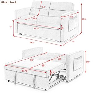 3 in 1 Convertible Sleeper Sofa Bed, Antetek Modern Chenille Loveseat Sleeper Sofa Couch w/Pull-Out Bed, Small Love seat Sofa Bed w/Reclining Backrest & Side Pocket for Living Room, Silver Grey, 54.5"