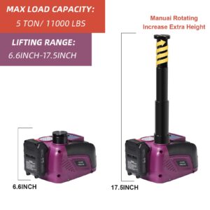 TYAYT Electric Car Jack Kit, 5 Ton Cordless Hydraulic Car Jack, 12V Portable Car Jack with LED Light for SUV MPV Sedan, Lifting Range 6.6 to 17.5 Inch（Purple）