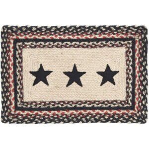 new primitive farmhouse red black star braided jute table mat candle doily 15" for home, kitchen, farmhouse decor