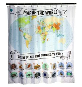 shower thoughts world map shower curtain - water resistant, machine washable, polyester fabric white 72''x72''