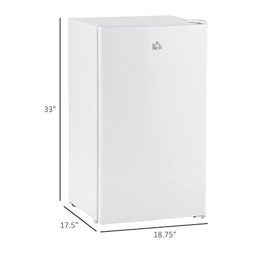 HOMCOM Mini Fridge with Freezer, 3.2 Cu.Ft Compact Refrigerator with Adjustable Shelf, Mechanical Thermostat and Reversible Door for Bedroom, Dorm, White