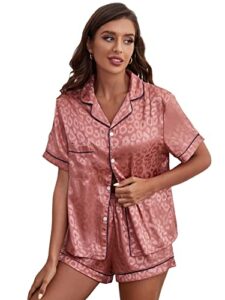 floerns women's notch collar leopard print sleepwear two piece pajama set pink leopard s