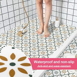 Peel & Stick Floor Tiles Vinyl Flooring 8"x8", Self-Adhesive Removable, Suitable for Wall, Floor, Kitchen, Bathroom,10 Sheets (Green Flower)