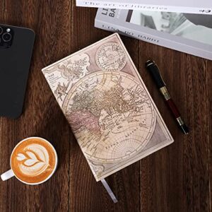 Pu Leather Writing Journal 3D Embossed Old World Map Vintage Writing Notebook with Luxury Pen Hardcover TravelJournal with Lined Page Sketchbook Gift for Men&Women.