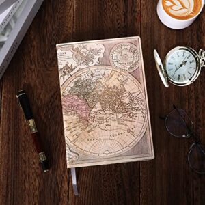 Pu Leather Writing Journal 3D Embossed Old World Map Vintage Writing Notebook with Luxury Pen Hardcover TravelJournal with Lined Page Sketchbook Gift for Men&Women.