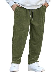 coofandy men corduroy pants drawstring waist loose casual long trousers with pockets, armygreen, xl