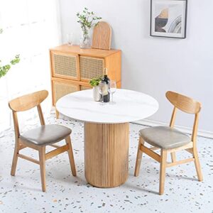 Pine Solid Wood Dining Table, BIGMAII Modern Round Kitchen White Marble Pedestal Dining Room Table Restaurant Furniture - 47.2in L x 47.2in W x 29.5in H