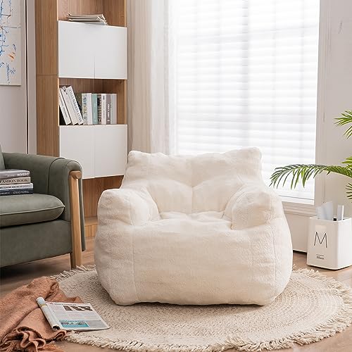 Recaceik Bean Bag Chairs, Tufted Soft Stuffed with Filler, Fluffy and Lazy Sofa, Imperial Lounger Giant Chair for Bedroom, Living Room, White