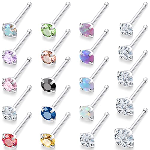 Vsnnsns 20G Nose Rings for Women Men 316L Surgical Stainless Steel L Shaped Nose Studs Screw Bone Opal Nose Rings Piercings 20 Gauge Nostril Piercing Nose Studs Jewelry Diamond CZ Silver for Women