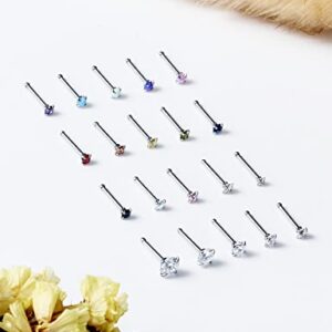 Vsnnsns 20G Nose Rings for Women Men 316L Surgical Stainless Steel L Shaped Nose Studs Screw Bone Opal Nose Rings Piercings 20 Gauge Nostril Piercing Nose Studs Jewelry Diamond CZ Silver for Women